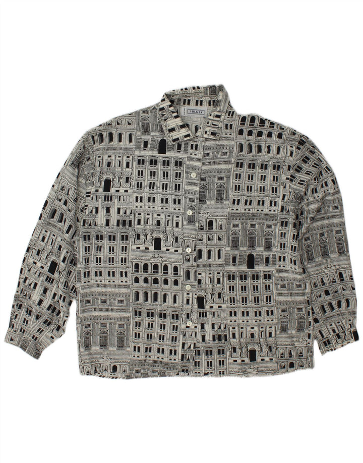 Bluză cămașă cu grafică pentru femei I BLUES IT 46 Mătase mare neagră