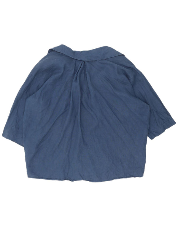 Bluză cămașă supradimensionată cu mânecă scurtă pentru femei Zara UK 14 Medium Bleumarin