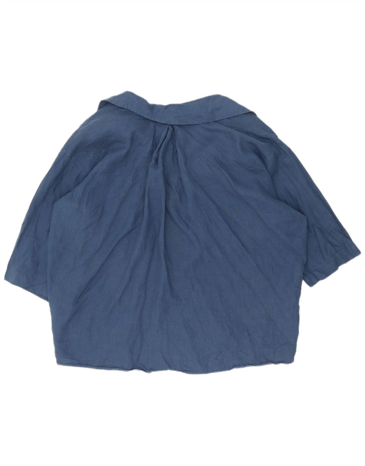 Bluză cămașă supradimensionată cu mânecă scurtă pentru femei Zara UK 14 Medium Bleumarin
