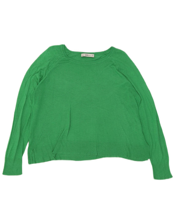 Pulover supradimensionat pentru femei Zara, cu gât de barcă, UK 14, viscoză verde medie