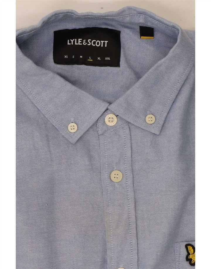 Cămașă cu mânecă scurtă Lyle & Scott pentru bărbați, bumbac albastru mare