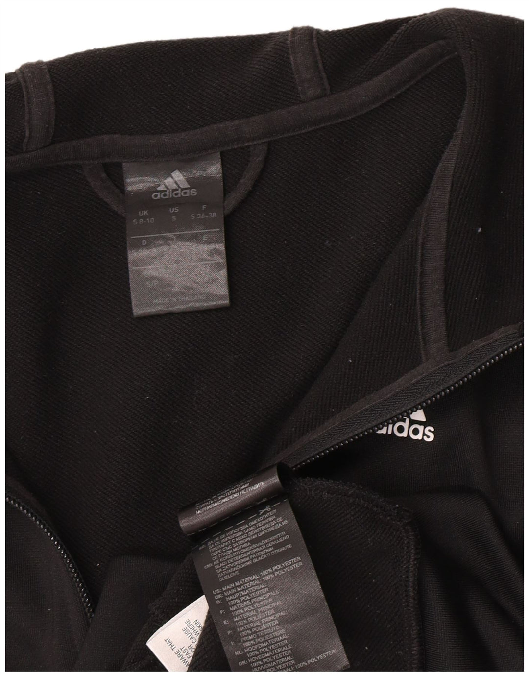 Pulover Adidas pentru femei cu fermoar, UK 8/10, poliester negru mic