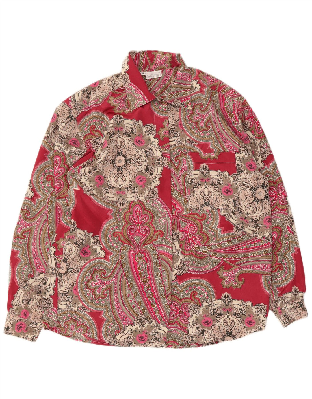 Bluză de cămașă supradimensionată pentru femei Vintage UK 10 Poliester Paisley Roșu Mic