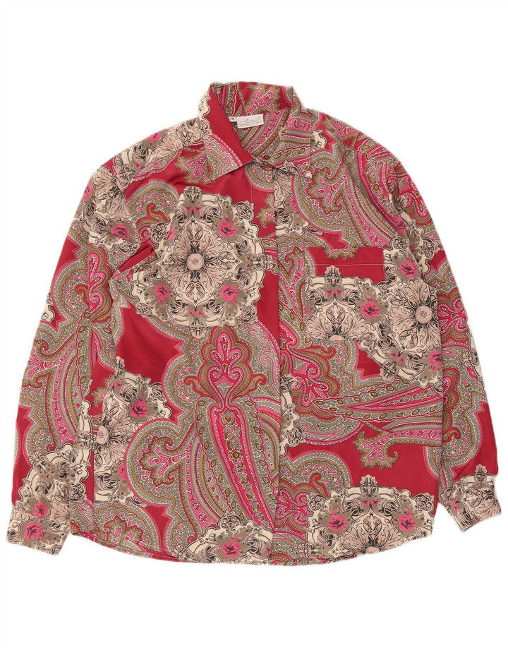 Bluză de cămașă supradimensionată pentru femei Vintage UK 10 Poliester Paisley Roșu Mic