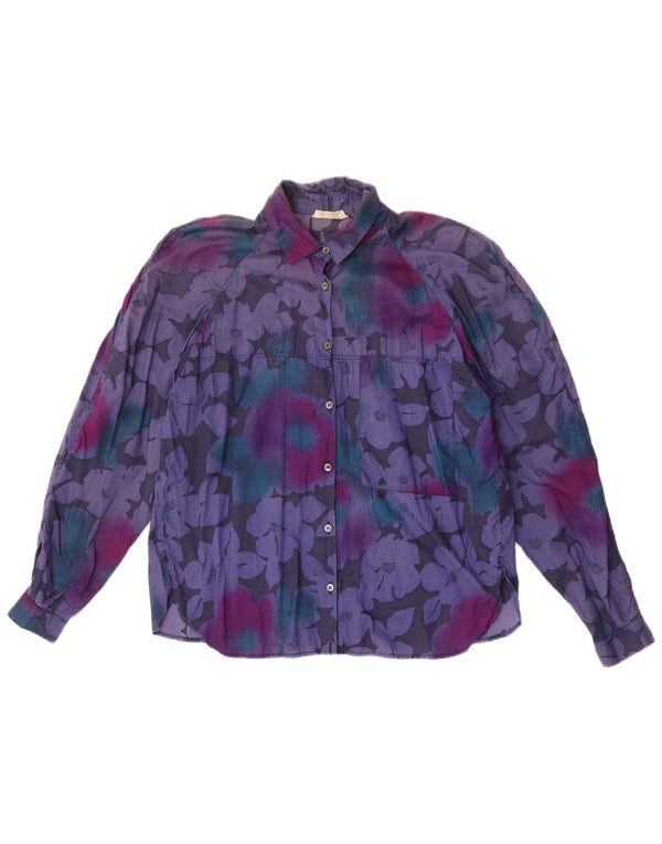 Cămașă vintage pentru femei UK 16 mare violet floral