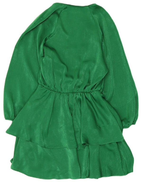 Rochie pentru femei Zara cu mâneci 3/4 în etaje UK 10 Poliester verde mic