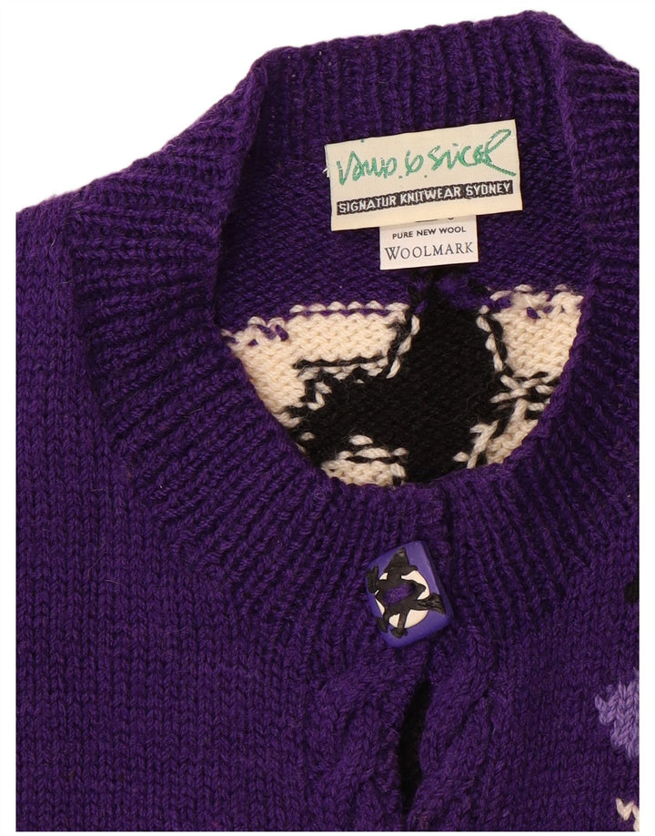 Pulover cardigan grafic pentru femei VINTAGE UK 20 2XL Lână color bloc mov