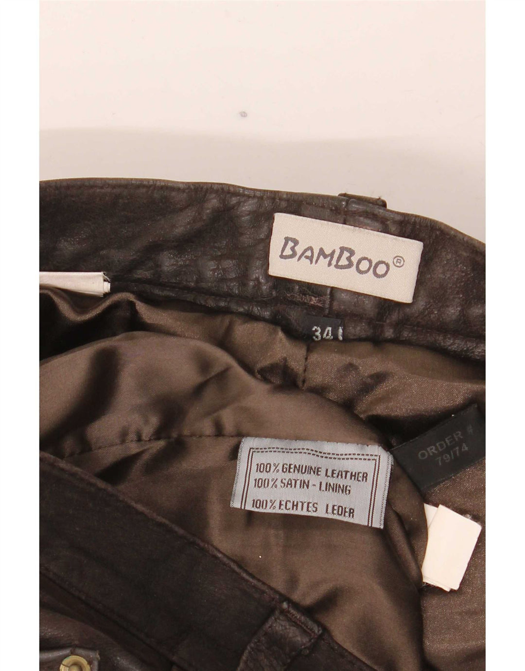 Pantaloni drepți din piele vintage pentru bărbați W34 L32 maro