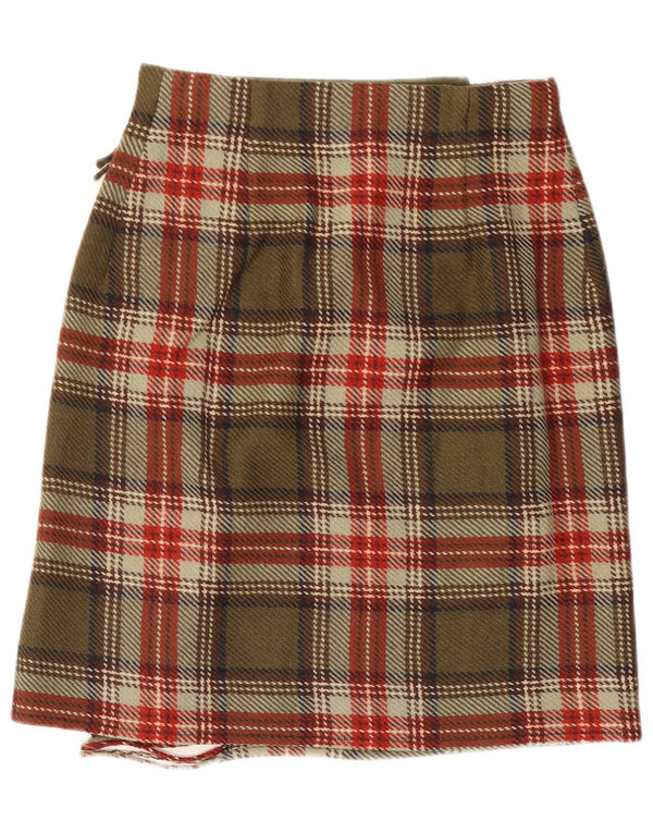 Daniel Hechter Fusta Wrap pentru femei UK 10 Small W27 Kaki Plaid Wool