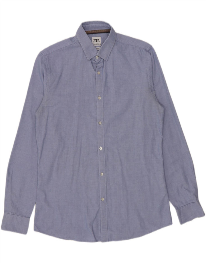 Cămașă ZARA Bărbați Slim Fit Bumbac Albastru Mediu