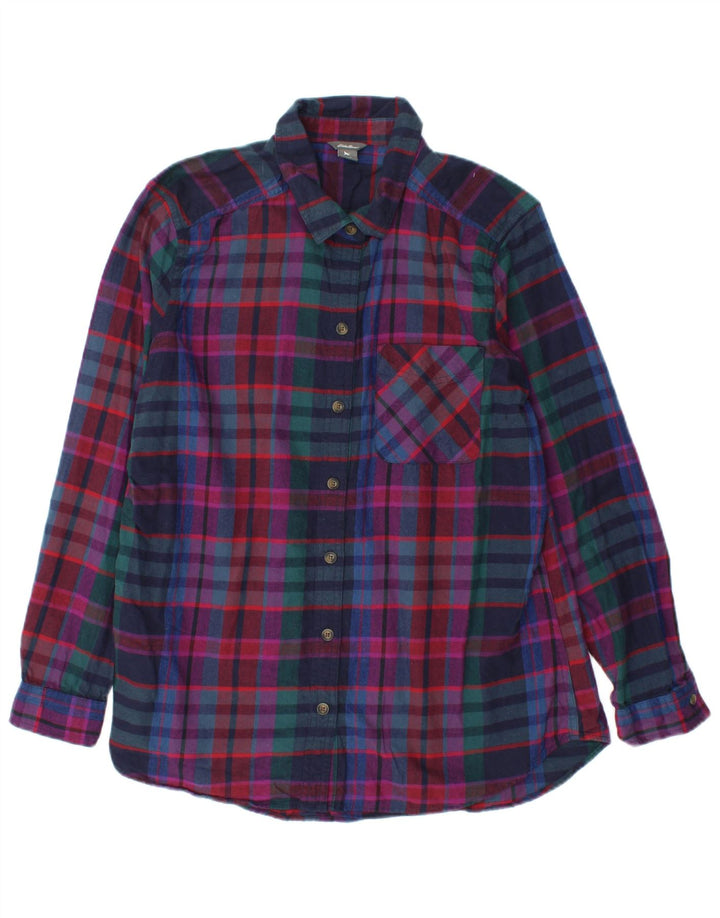 Cămașă de flanel pentru femei EDDIE BAUER UK 16 mare, bumbac cu carouri multicolore
