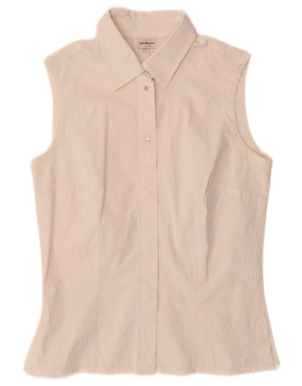 Bluză cămașă fără mâneci pentru femei Calvin Klein Jeans UK 14 Bumbac alb mare