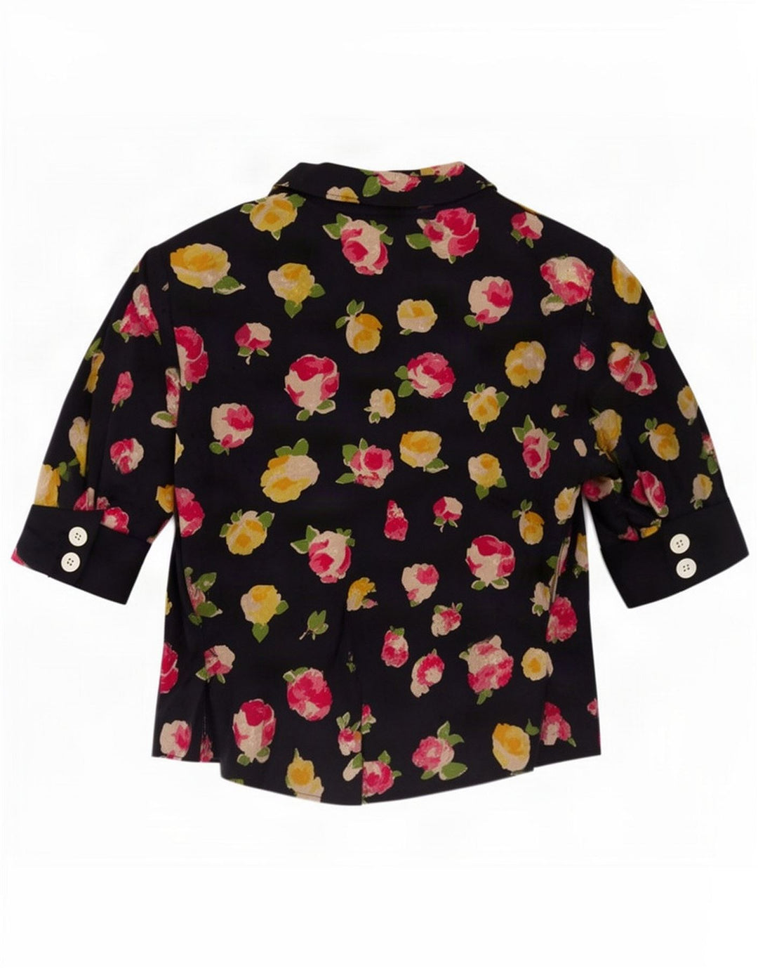 Jachetă de epocă pentru femei, cu 2 nasturi, cu mânecă scurtă, IT 46 Large Black Floral