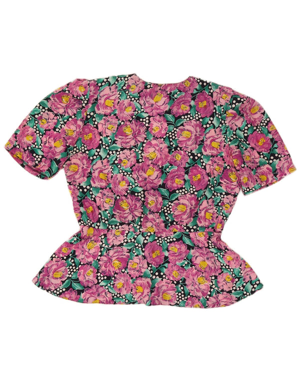 Bluză de cămașă vintage pentru femei UK 12 Roz mediu Floral