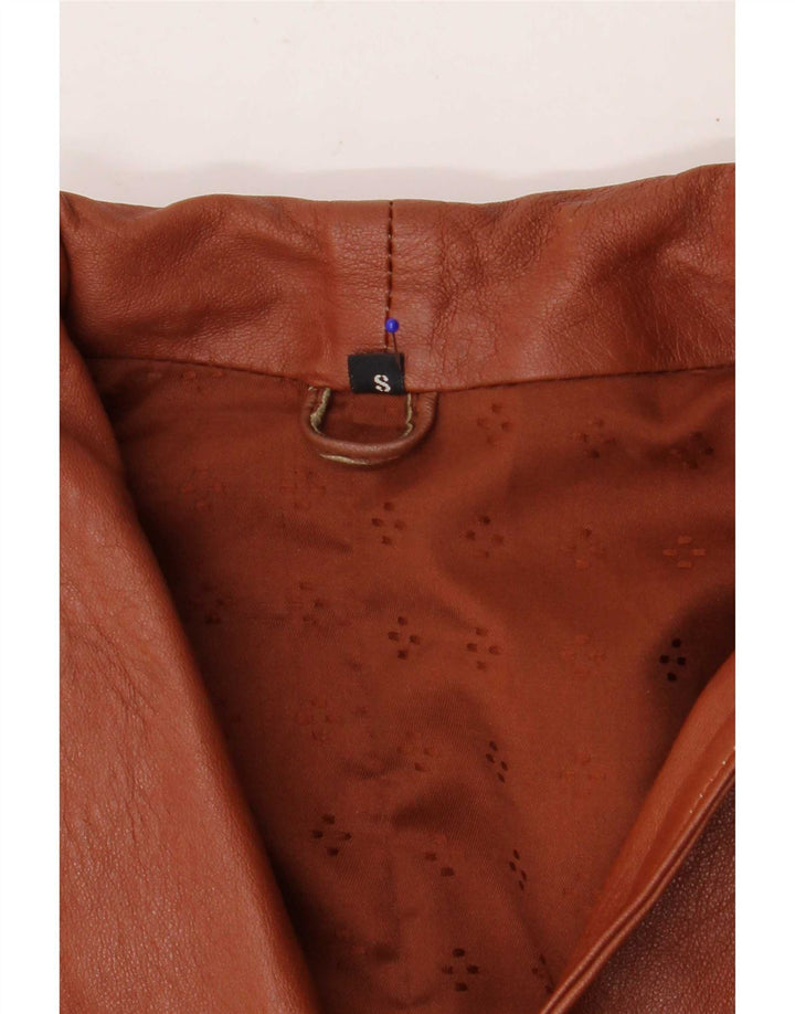 Jachetă de piele vintage pentru femei UK 10 mic maro