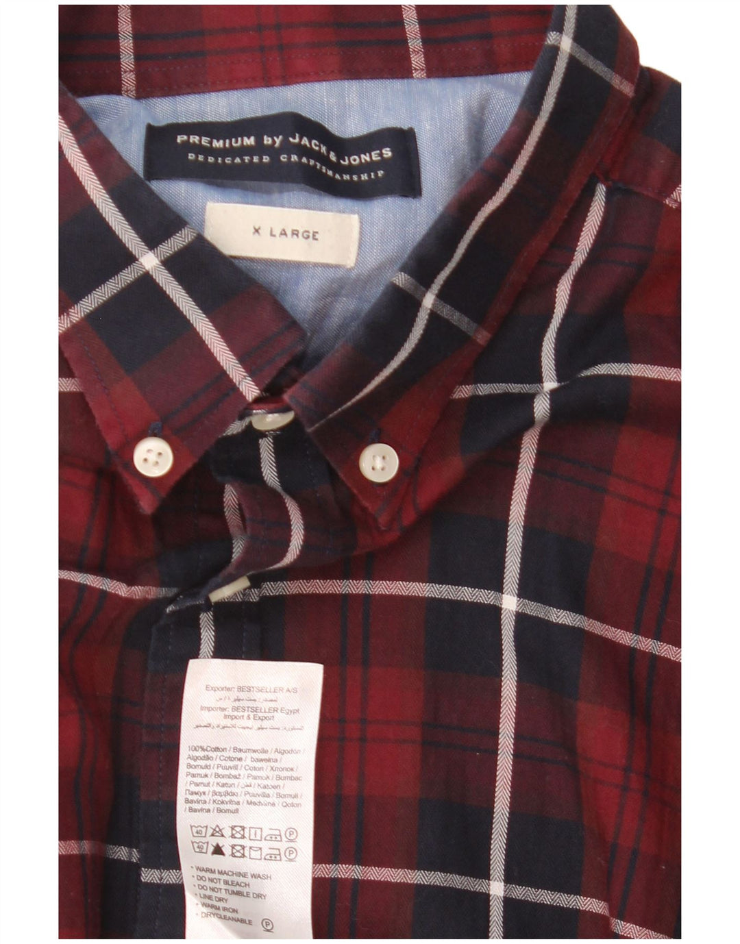 Cămașă pentru bărbați Jack & Jones XL, bumbac cu carouri burgundă