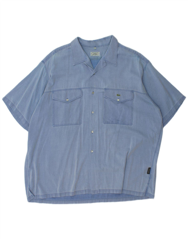 Cămașă cu mânecă scurtă pentru bărbați LACOSTE Mărimea 45 XL Bumbac cu dungi albastre