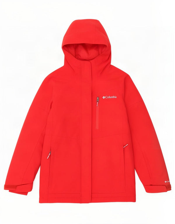 Columbia Girls Omni-Tech Hooded Parka Jacket 7-8 Years Small Red Polyester