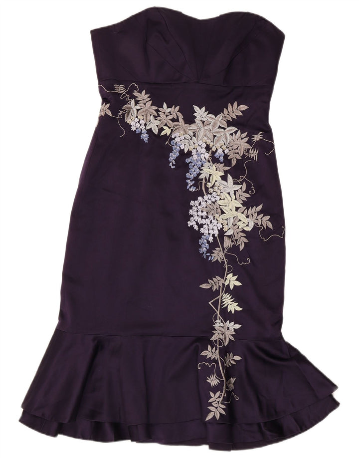 KAREN MILLEN Rochie pentru femei fără bretele UK 10 Mic Violet Floral Mătase