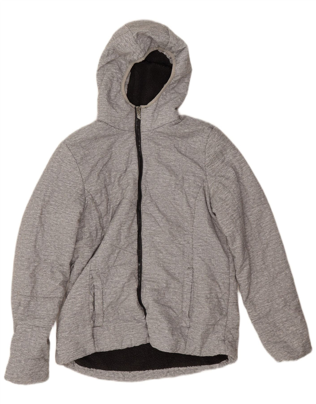 Jachetă Sherpa pentru femei cu glugă New Balance UK 14 Medium Grey Herringbone