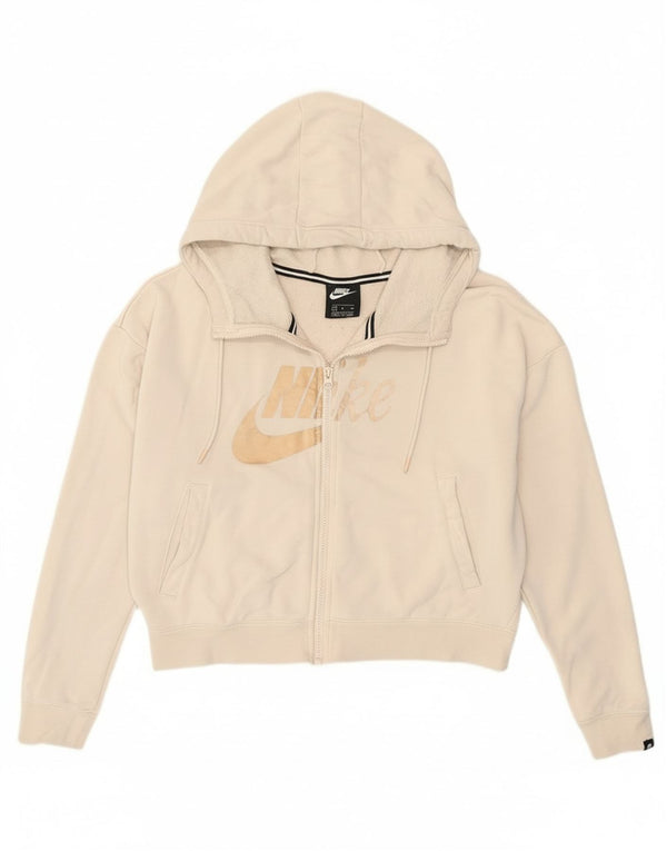 Pulover Nike Crop Graphic Oversized, cu fermoar, pentru femei, UK 10 Small Off White