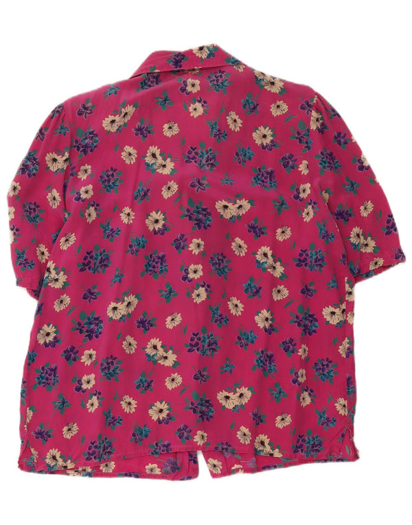 Bluză cămașă cu mânecă scurtă pentru femei vintage UK 18 XL roz floral