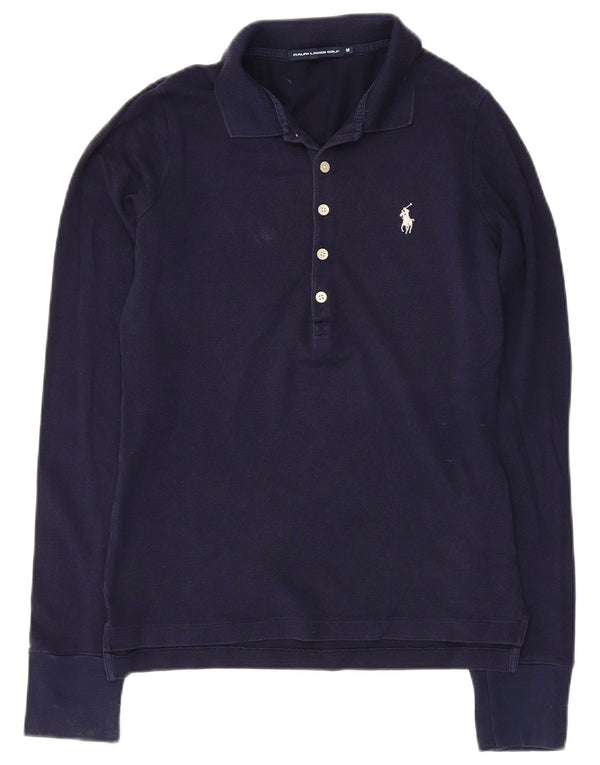 Polo cu mânecă lungă pentru femei Ralph Lauren UK 12 Medium bleumarin bumbac