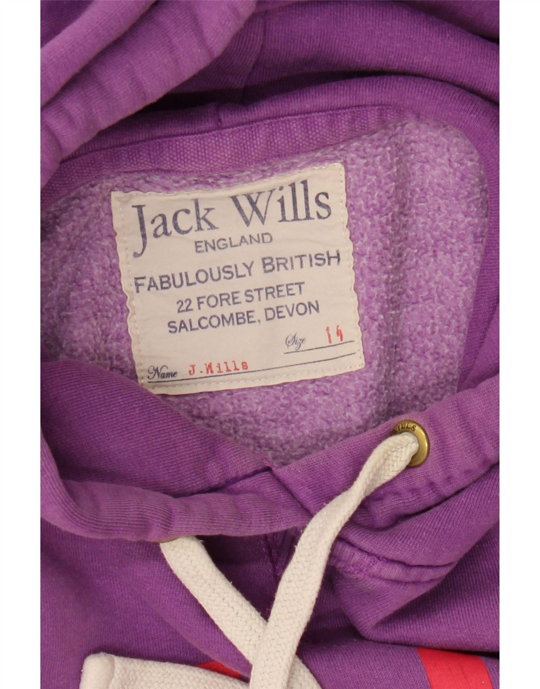 JACK WILLS Pulover cu glugă cu grafic pentru femei UK 14 Large Violet