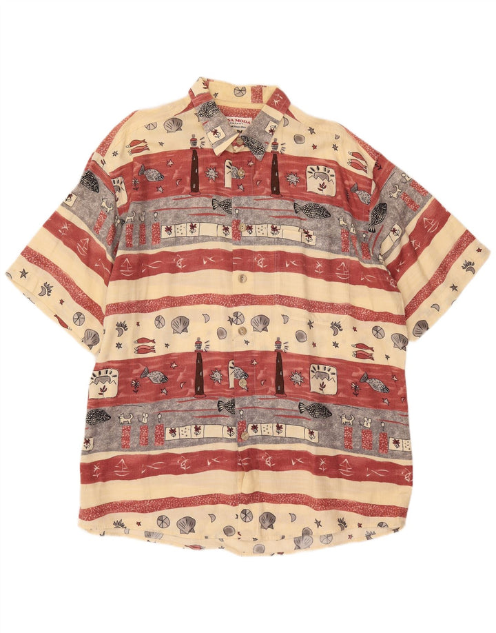 Cămașă cu mânecă scurtă pentru bărbați CASA MODA Mărimea 44 XL Bej cu dungi