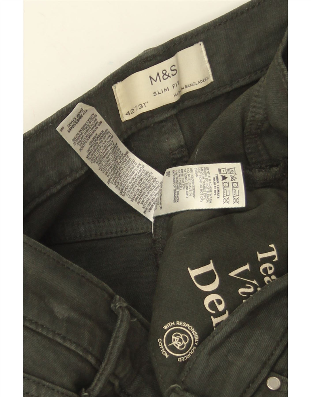 Blugi slim pentru bărbați Marks & Spencer W42 L31 bumbac verde