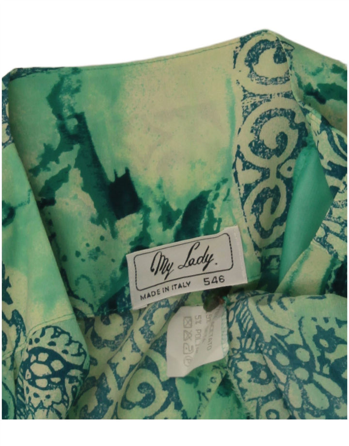 Bluză cămașă cu mânecă scurtă pentru femei vintage UK 14 verde mediu mozaic