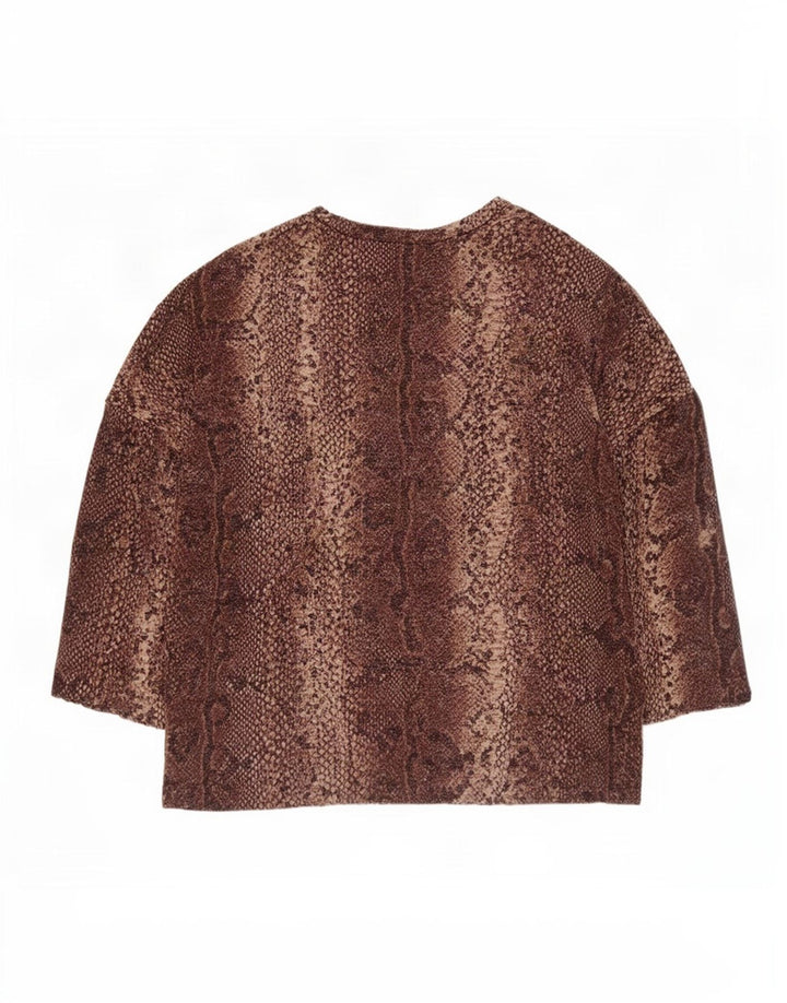 Top femei Zara cu mâneci 3/4 UK 14 Maro Mediu Animal Print