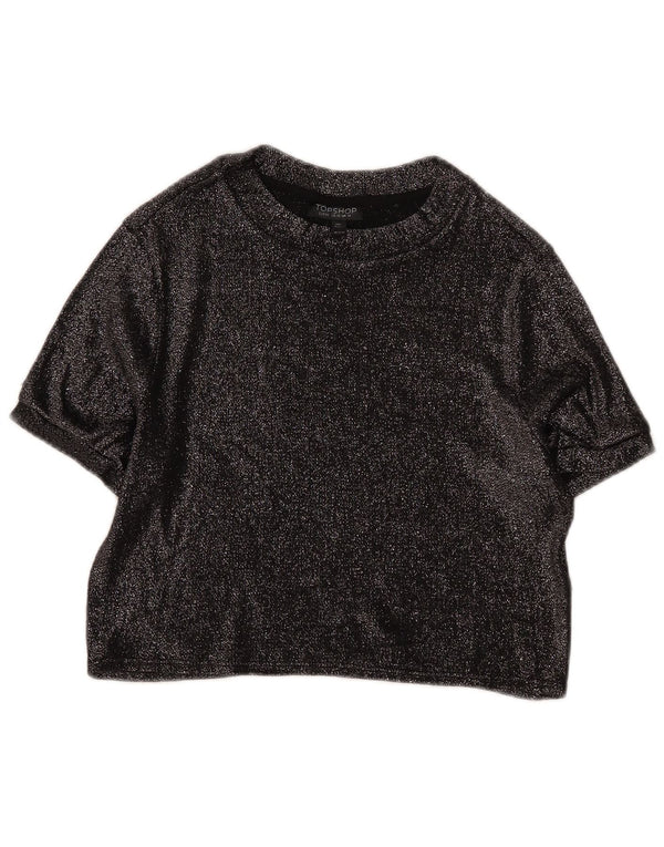 Topshop pentru femei Crop Bluze Top UK 14 Large Black Viscose
