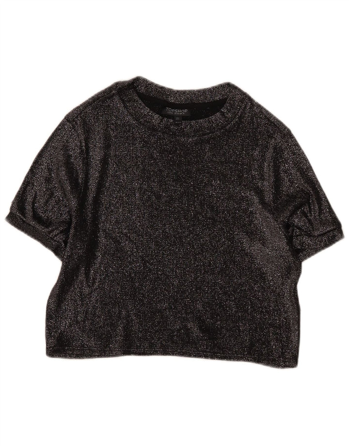 Topshop pentru femei Crop Bluze Top UK 14 Large Black Viscose
