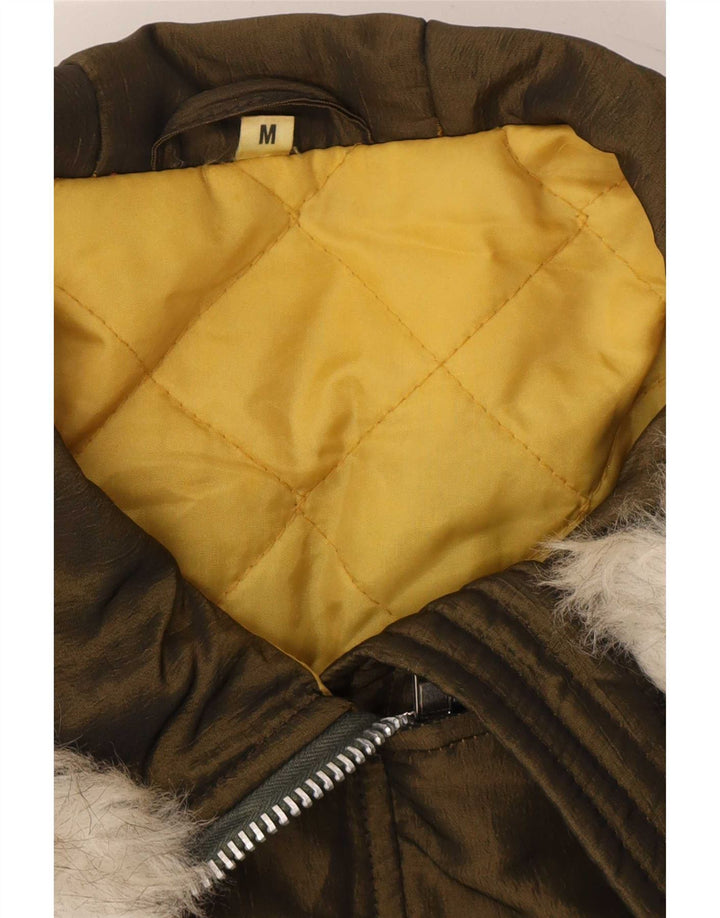 Vintage Womens Hooded Oversized Parka Jacket UK 14 Medium Khaki Poliester