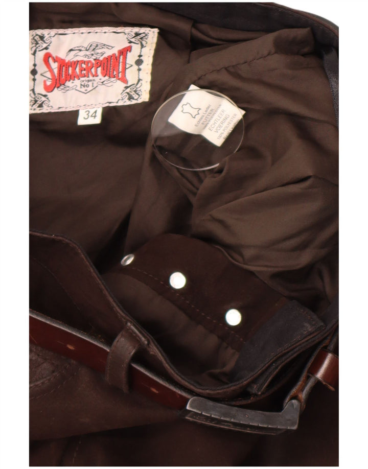 Stockerpoint Pantaloni drepti din piele pentru bărbați W34 L32 piele maro
