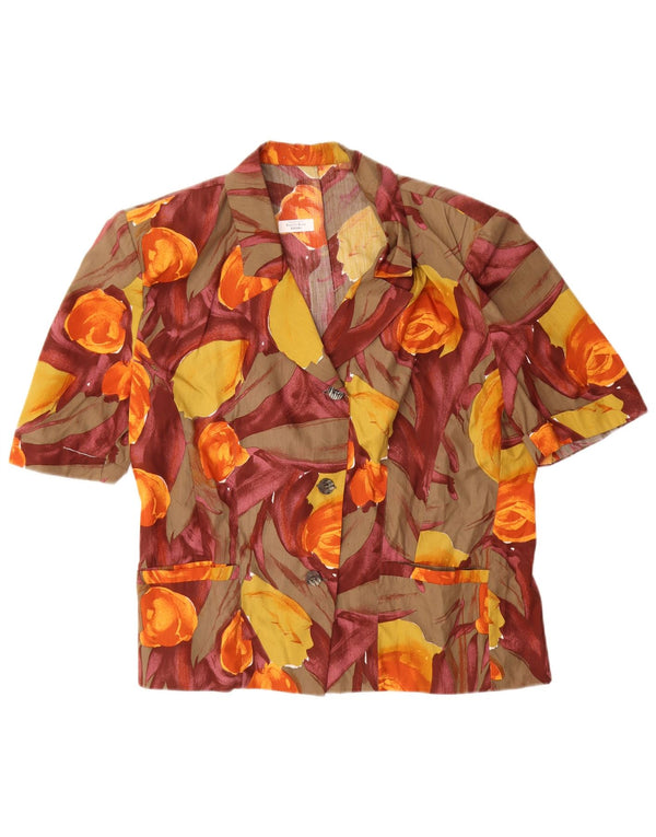 Bluză cămașă vintage pentru femei cu mânecă scurtă IT 45 Medium Multicolor Floral