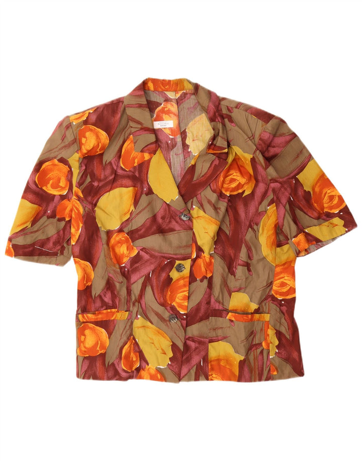 Bluză cămașă vintage pentru femei cu mânecă scurtă IT 45 Medium Multicolor Floral