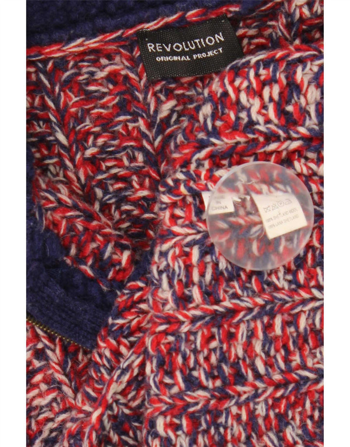 Cardigan Vintage pentru bărbați din lână roșie cu pete mici