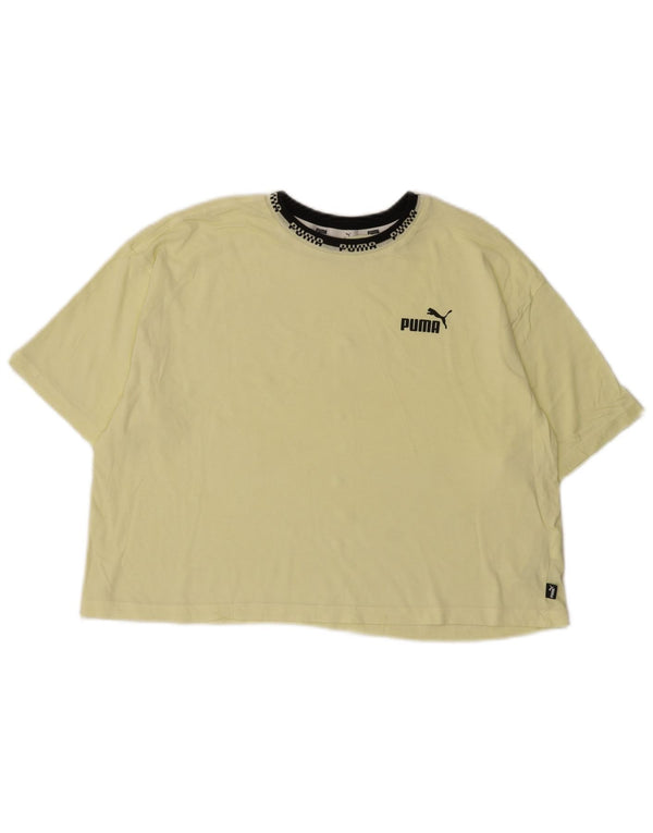 Tricou cu grafic Puma pentru femei Crop Top UK 16 Large Yellow Bumbac