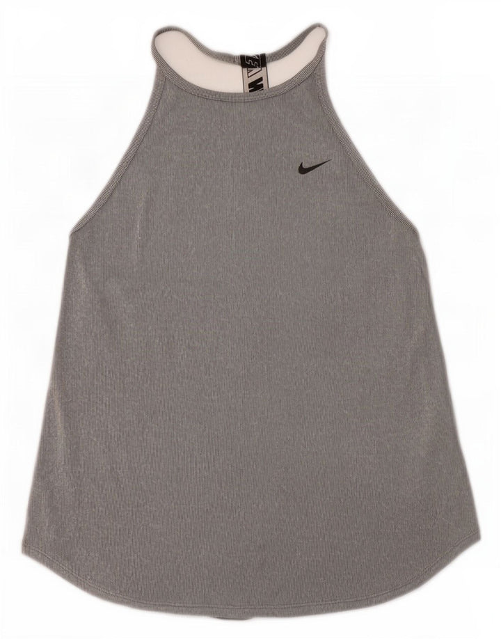 Top cu vestă grafică Nike Dri Fit pentru femei UK 8 Small, gri, poliester color bloc