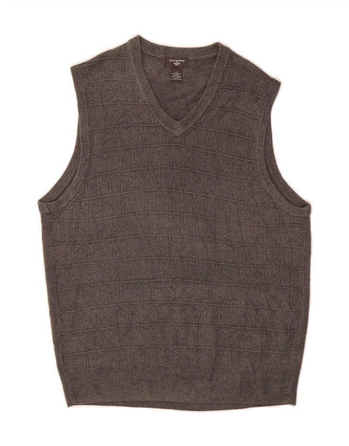 DOCKERS Mens Vest Tank Top Large Grey Check Acrylic Vintage Dockers and Second-Hand Dockers from Messina Hembry 