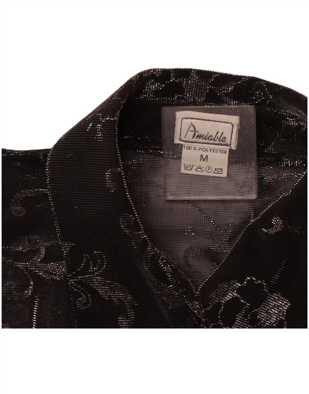 Bluză cămașă pentru femei VINTAGE cu mâneci 3/4 UK 14 Medium Black Floral