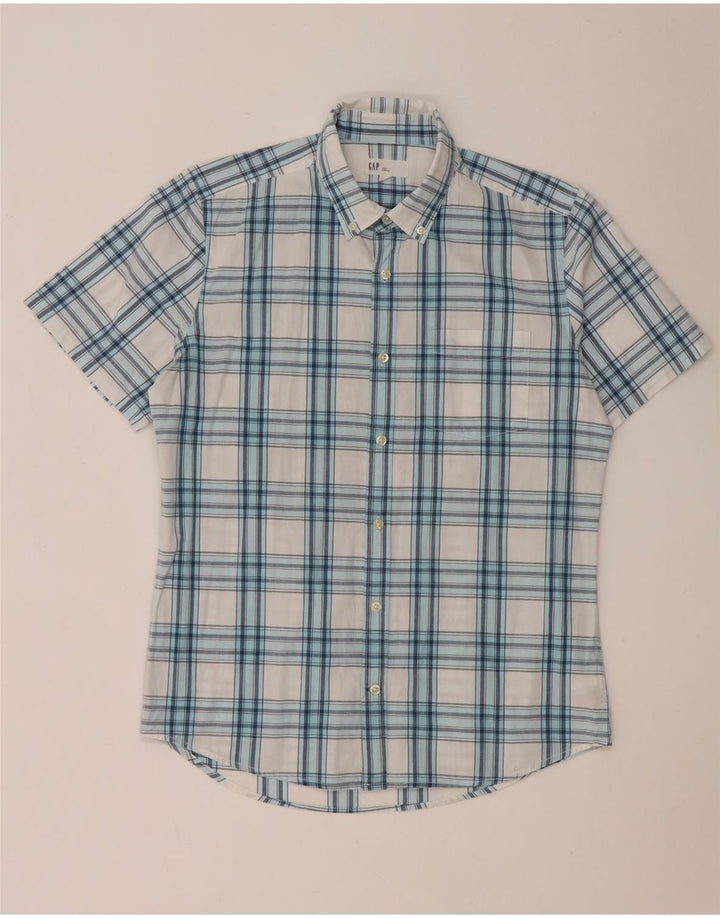 Cămașă pentru bărbați Gap cu mânecă scurtă, slim fit, din bumbac alb mediu cu carouri
