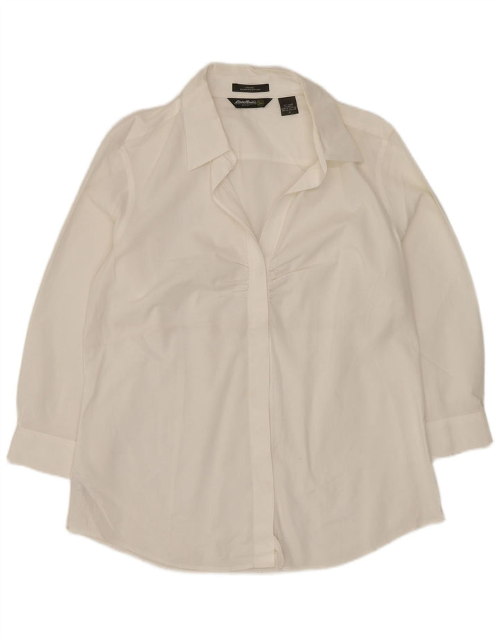 Cămașă cu mâneci 3/4 pentru femei Eddie Bauer UK 14 bumbac alb mediu