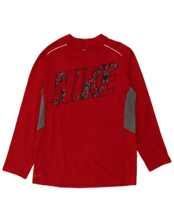 Top grafic Nike Dri Fit pentru femei cu mânecă lungă UK 16 Poliester roșu mare