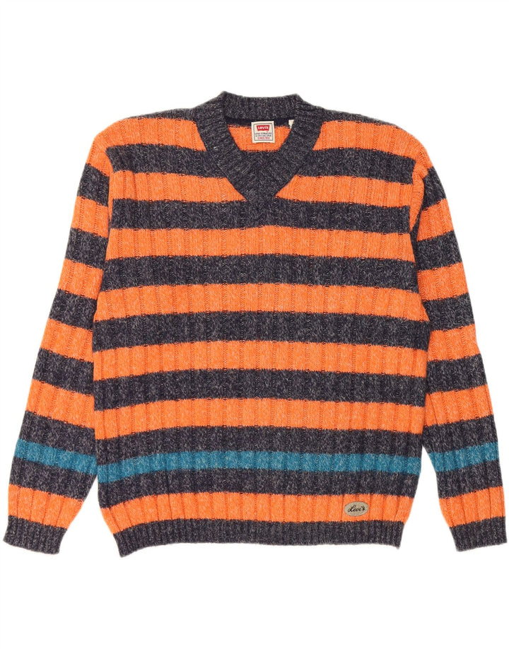 Pulover cu decolteu în V Levi's pentru bărbați din lână de alpaca cu dungi portocalii