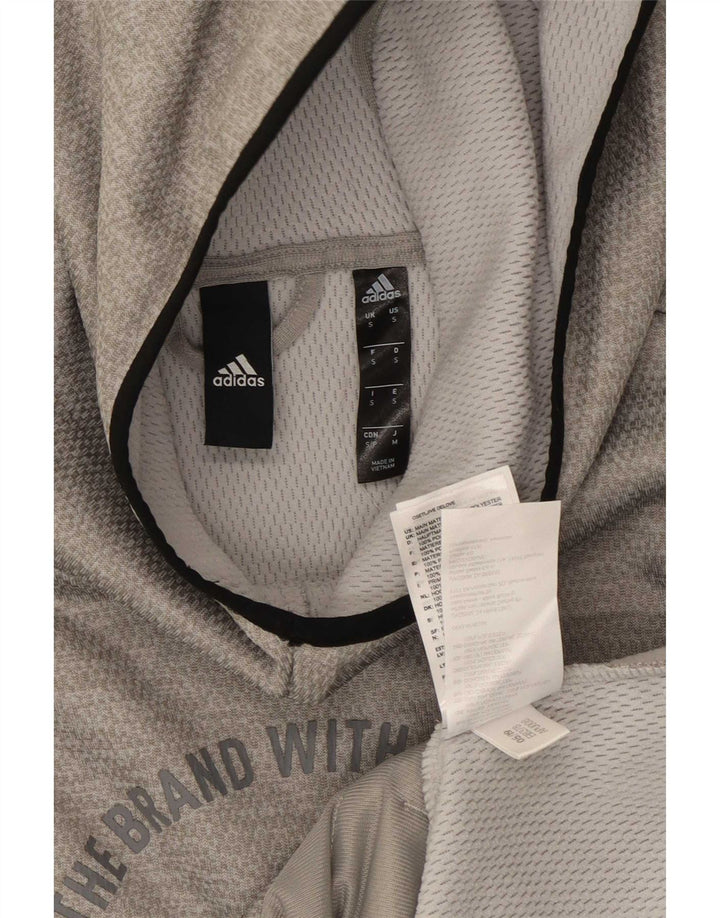 Pulover cu glugă cu grafică Adidas pentru bărbați, poliester mic, gri