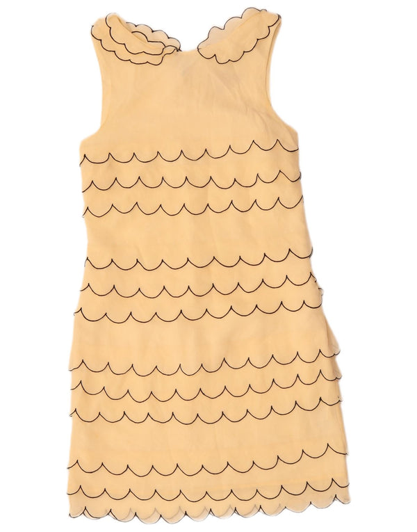 VINTAGE Rochie fără mâneci pentru femei UK 6 XS Mătase cu dungi bej