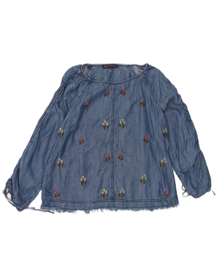 Bluză cu mânecă lungă pentru femei Marks & Spencer UK 14 Medium Blue Floral